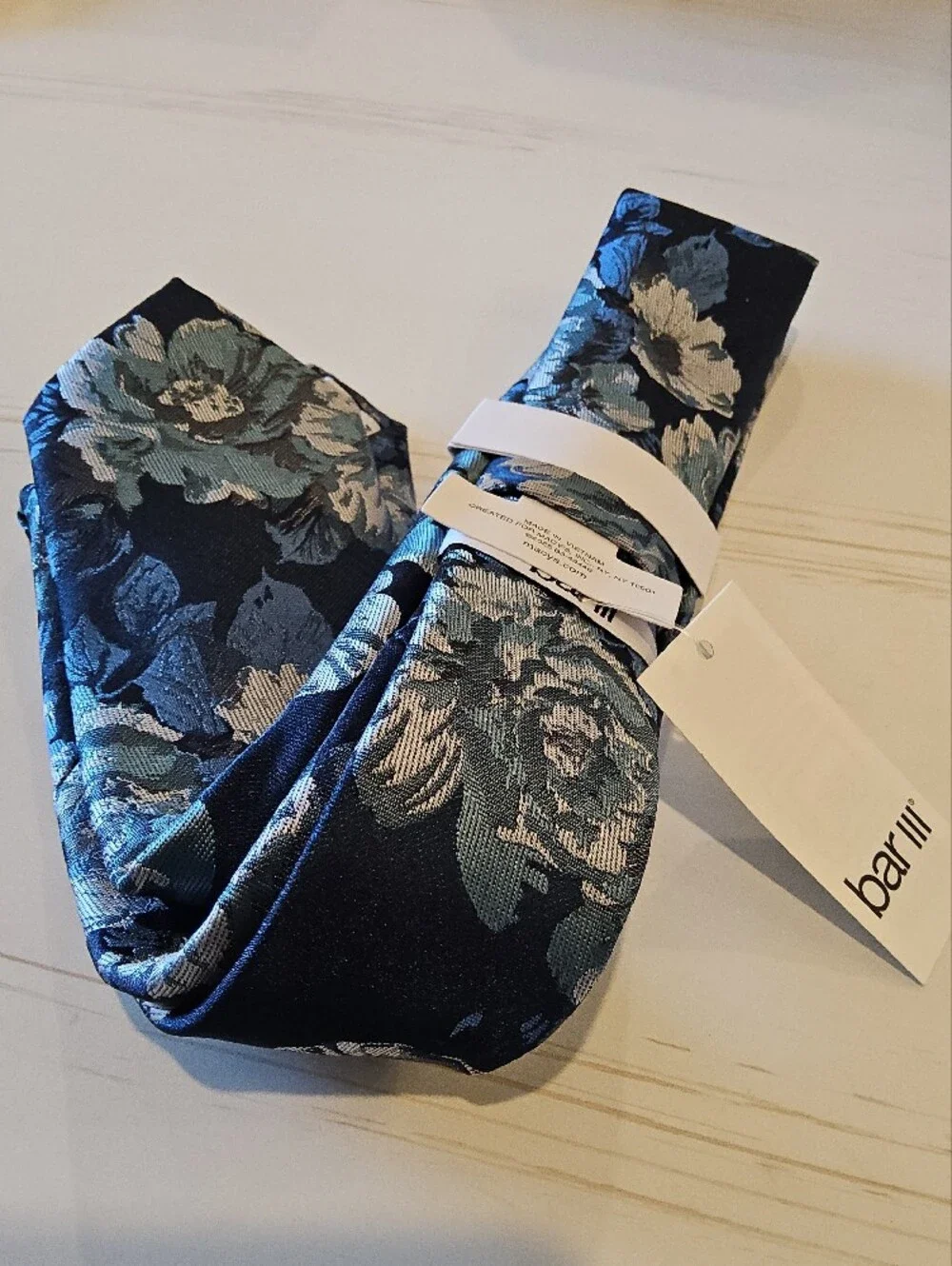 Bar III Navy Floral Tie with Blue and Teal Blooms